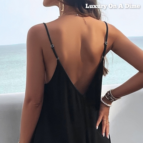 Oversized Pocket Casual Sleeveless V-Neck Low Back Long Summer Maxi Dress - Picture 9 of 16